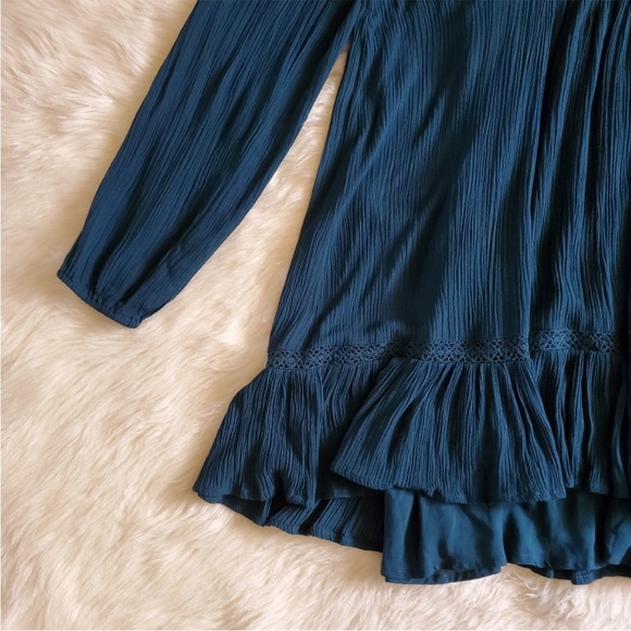 Free People sweet treat dress teal gauze button mini dress long sleeve Large - Picture 4 of 11